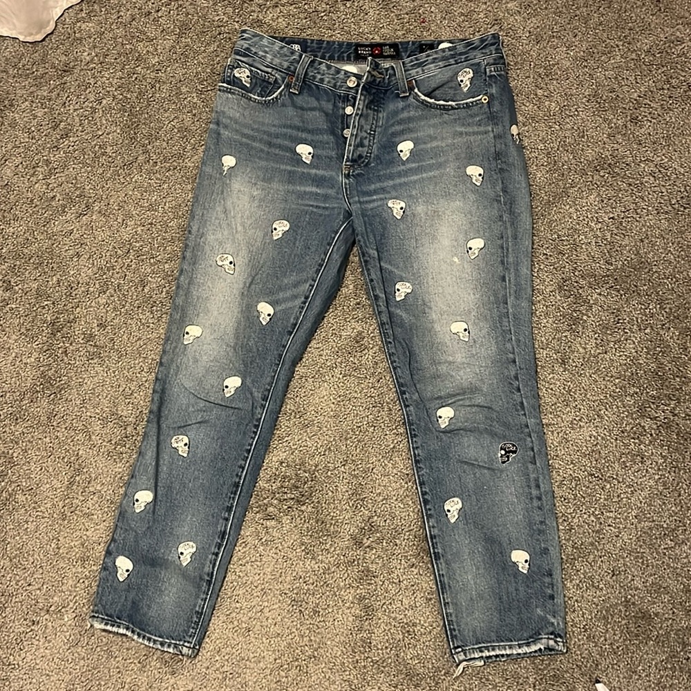 LUCKY BRAND LOT STOCK AND BARREL SIENNA SLIM BOYFRIEND SKULL JEANS SIZE 4/27